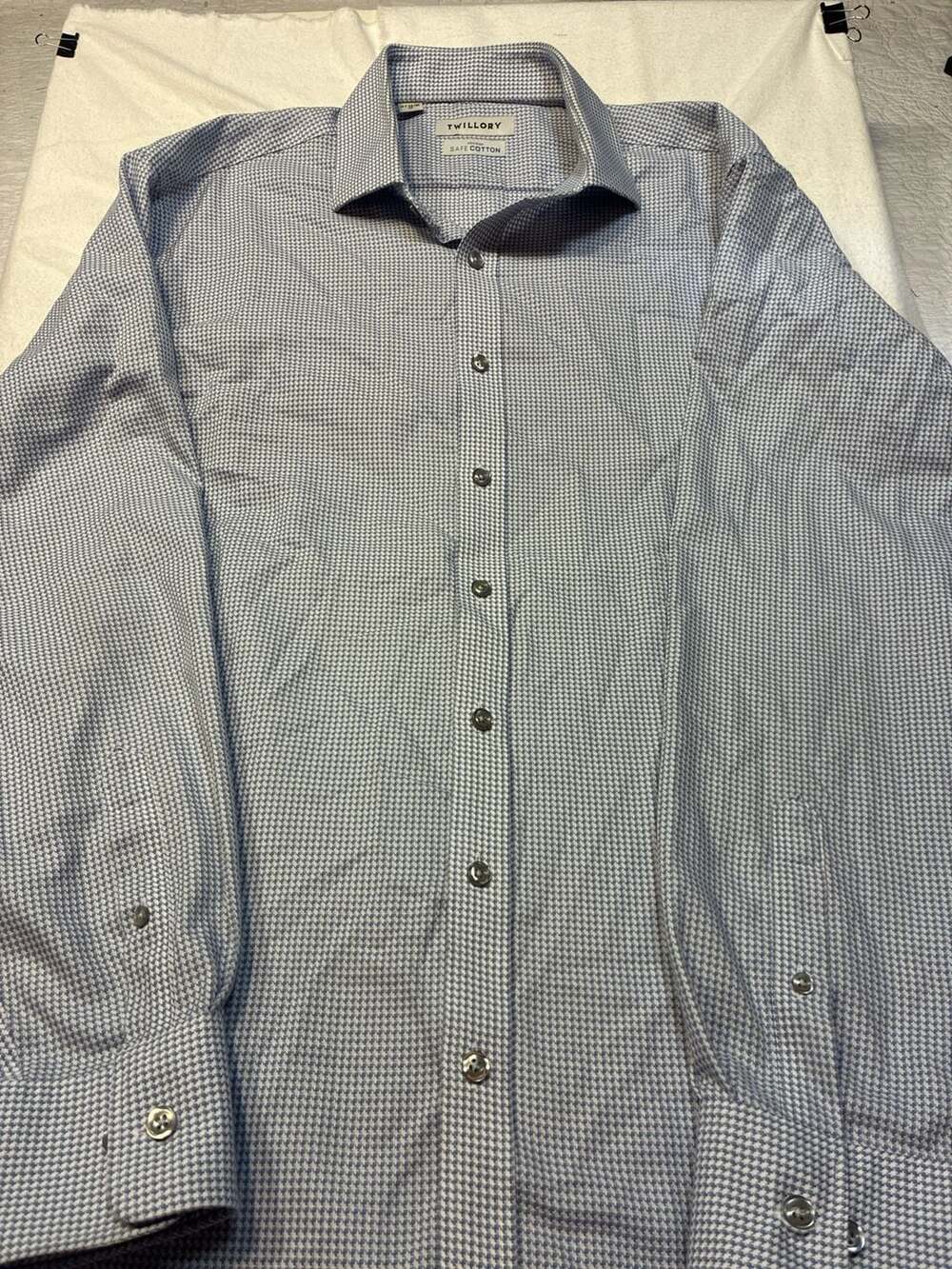 Twillory Non-Iron Safe Cotton Traditional Fit Dress Shirt 16.5 34/35 Blue Hounds